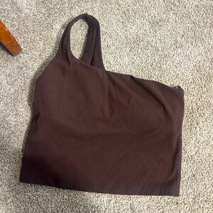 Espresso Ribbed Nulu Asymmetrical Cropped Tank Top